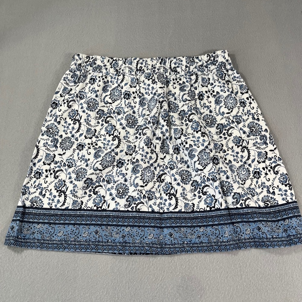 NWT LOFT Women's Medium Blue White Floral Print paisley a-line linen skirt - Picture 6 of 8